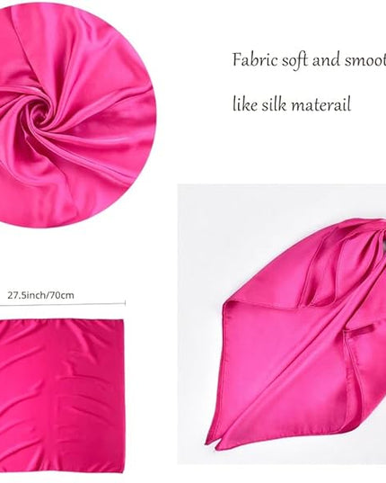 CHUNG Women's Square Satin Scarf 27.5" Bandanas Solid 50s Retro Neck Scarves Emulation Silk Handbag Hair Ribbons Necktie