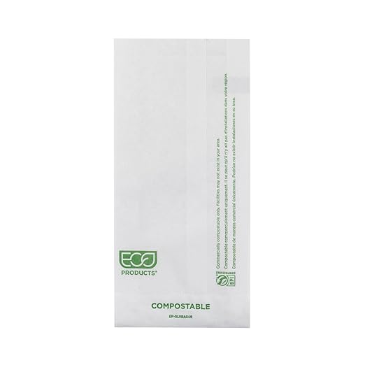 Eco-Products Renewable & Compostable 4"x8" 1# Paper Shopping Bags, White Paper, Case of 1000, No-Added PFAS, Pinch Bottom, Made with Renewable Resources, BPI-Certified