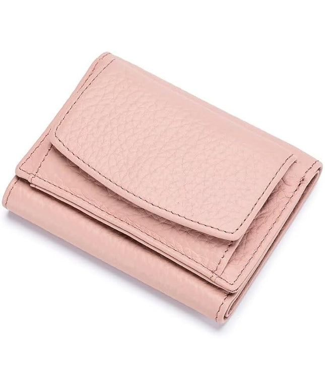 Mudono Small Wallet for Women Genuine Leather RFID Blocking Card Holder Minimalist Tri-fold Cash Wallet with Snap Coin Pouch