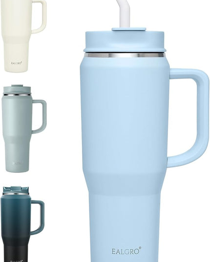 40 oz Tumbler with Handle, Insulated Tumblers with Lid and Straw, Large Metal Sports Water Bottle Jug, Thermal Stainless Steel Travel Coffee Mug Cup, Blue