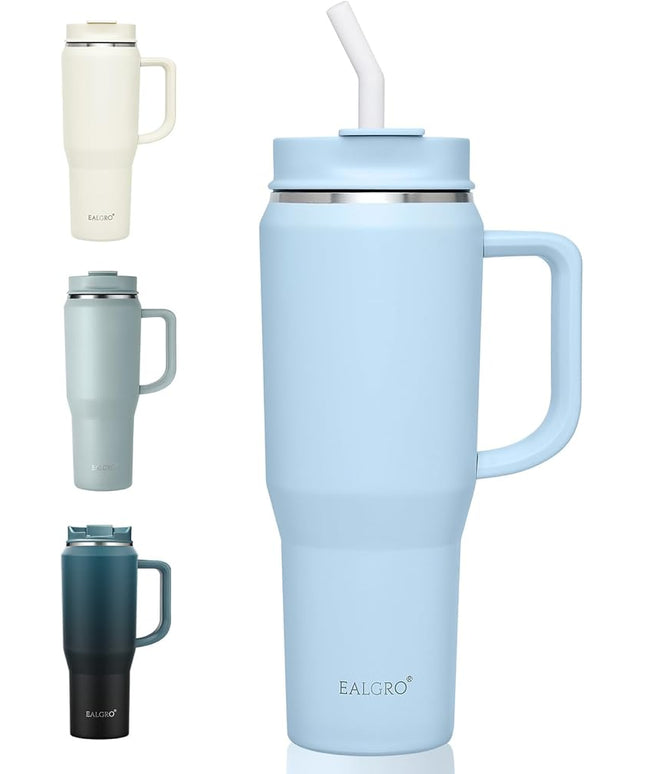 40 oz Tumbler with Handle, Insulated Tumblers with Lid and Straw, Large Metal Sports Water Bottle Jug, Thermal Stainless Steel Travel Coffee Mug Cup, Blue