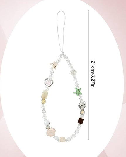 Cute Phone Charms Lanyard Beaded Camera Wrist Strap Pearl Bracelet Keychain Decoration Beaded Chain String for Cell Phone Case Wallet Bag Keychain Women Aesthetic Handmade Accessories