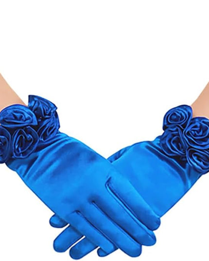 Short Satin Floral Gloves Elegant Wedding Dress Gloves for Opera Dinner Party Accessories