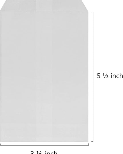 Quotidian White Flat Small Greaseproof Kraft Paper Bags 3" x 5" (8 x 13.3cm) Pack of 100 - Bakery Cookies Treat Candies Dessert