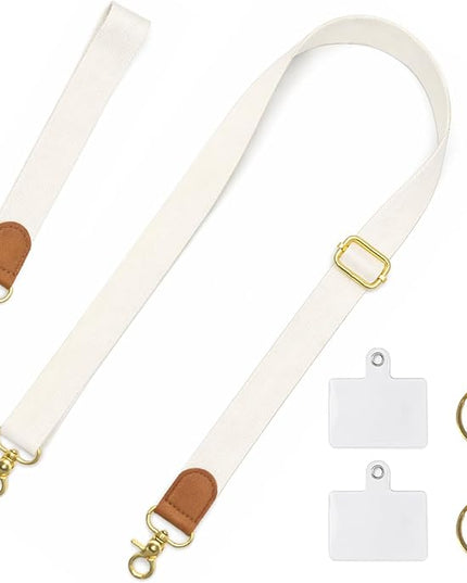 Cell Phone Lanyard Crossbody with Wrist Strap, Adjustable Pure White Phone Lanyard Wrist for Phones, Car Keys, Keychain and ID Badge – Universal Set