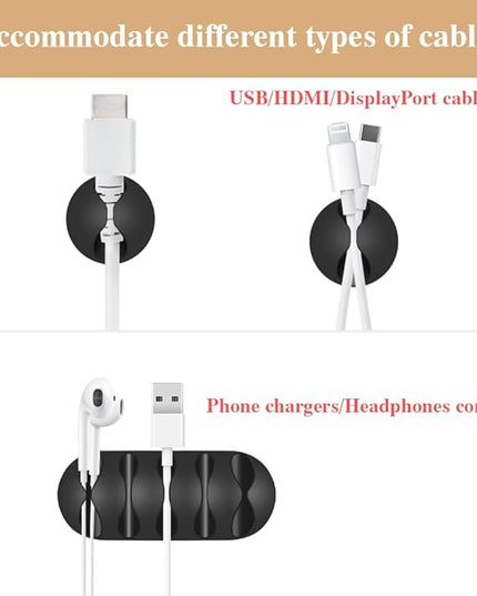 Shintop Cable Clips, 16 Pack Black Cord Organizer Adhesive Cord Management Wire Holder for Organizing Phones Chargers Desk Nightstand Car