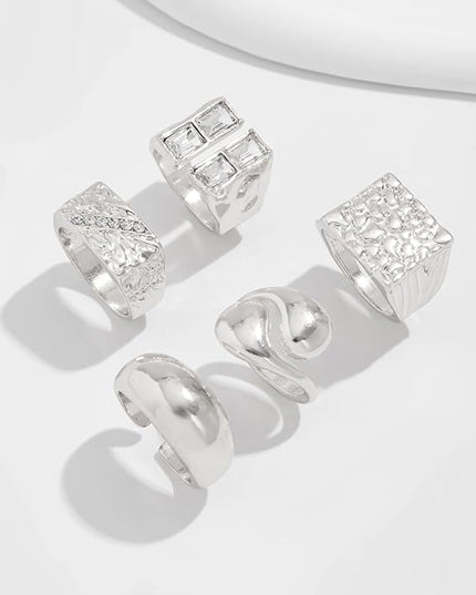 Rings for Women Adjustable Chunky Rings Set Vintage Wide Colorful Flower Stackable Ring for Women Thick Statement Ring Chunky Jewlery