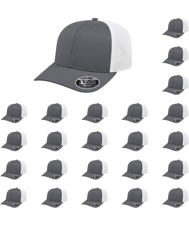 Cap America i8502 Flexfit 110 Premium Mid Profile 6-Panel Mesh Back Trucker Cap Hat w/UV Guard & Adjustable Snapback