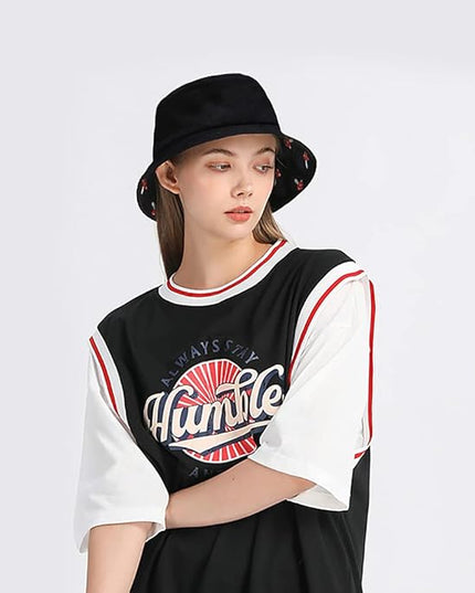 XYIYI Cute Bucket Hat Beach Fisherman Hats for Women, Reversible Double-Side-Wear