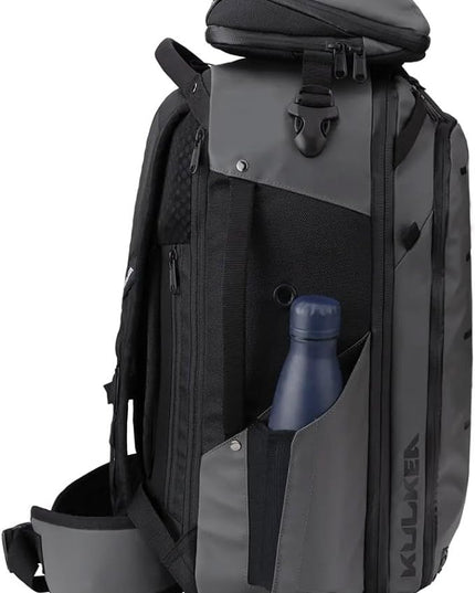 Käydä 36L Travel Backpack - Spacious Carry On Backpack with Detachable Travel Pouch, Magnetic Water Bottle Pocket, Passport and Laptop Pocket - Convertible Boot Bag for Snow Sports (Black/Gold)