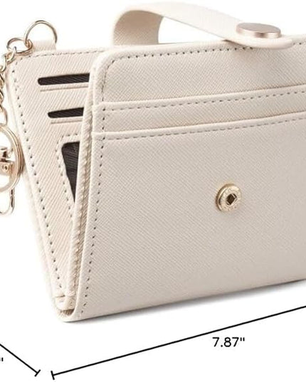 POIUGOYA Slim Wallet for Women,RFID Blocking Bifold Credit Card Holder with Zipper Coin Pocket,ID Window,Keychain
