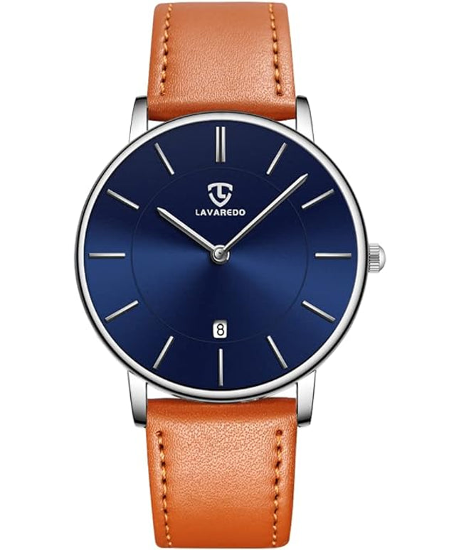 L LAVAREDO Watch for Men, Extremely Thin Mens Watches Minimalist Analog Men's Leather Wrist Watches with Time/Date, Birthday Gift for Men Boyfriend