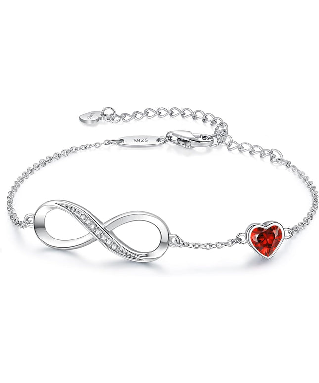 CDE Valentine's Day Gift Infinity Heart Birthstone Charm Link Bracelet for Women 925 Sterling Silver Adjustable Mother's Day Christmas Day Gift Anniversary Birthday Jewelry for Wife Girlfriend Her