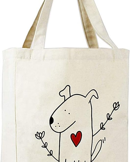 Canvas Tote Bag with 3 Inner Pocket Cotton Heavy Duty Gusseted Shopping Bag for Weekend Overnight School Book (Cute Dog)