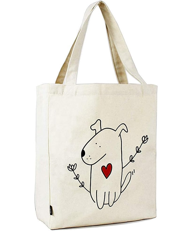 Canvas Tote Bag with 3 Inner Pocket Cotton Heavy Duty Gusseted Shopping Bag for Weekend Overnight School Book (Cute Dog)