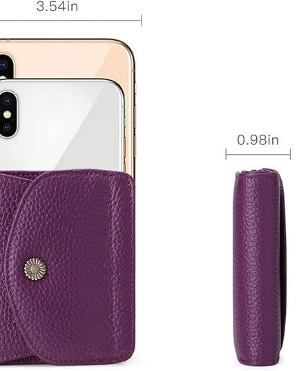 Real Leather Small Wallet for Women Coin Pouch RFID Blocking Bifold Credit Card Holder Mini Wallet for Ladies (Purple)