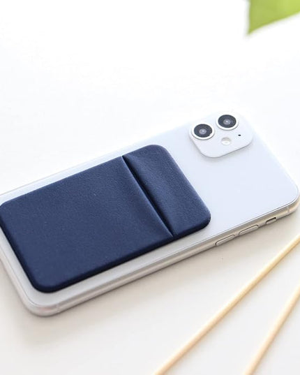 3Pack Cell Phone Card Holder Pocket for Back of Phone,Stretchy Stick on Wallet Credit Card ID Case Pouch Sleeve Self Adhesive Sticker with Flap for iPhone Samsung Galaxy-2Black+1Navy Blue