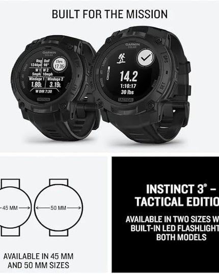 Wearable4U Garmin Instinct 3-50mm Tactical Edition, Solar Charging Display, Rugged Outdoor GPS Smartwatch, Applied Ballistics Support, LED Flashlight, Multi-Band GPS PowerBank Bundle