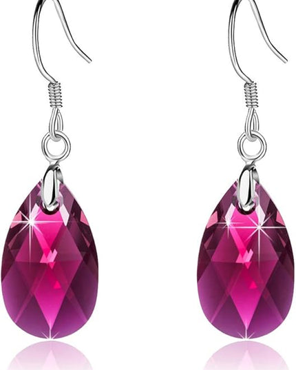 Teardrop Austrian Crystal Drop Dangle Earrings for Women 925 Sterling Silver Hook Hypoallergenic Jewelry