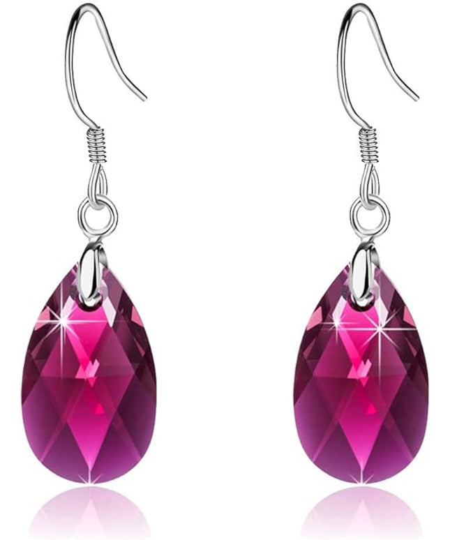 Teardrop Austrian Crystal Drop Dangle Earrings for Women 925 Sterling Silver Hook Hypoallergenic Jewelry