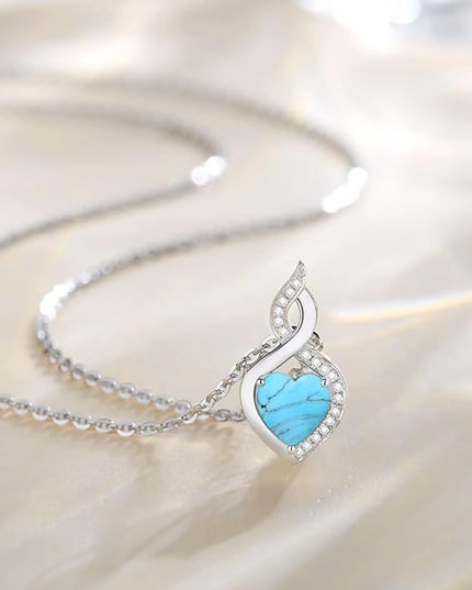 FANCIME 14K Solid White Gold Heart Birthstone Necklace with Diamond Pendent Birthday Gifts for Mom Women, Sterling Silver Chain 16" + 2" Extender