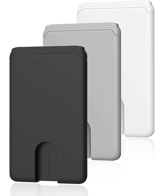 Senose Phone Wallet, 3 Pack (Black, White, Grey) - Unisex, Adult, Smartphone Users - Silicone, Anti-Slip Design, Easy Card Removal, 3 Compartments, 3.15 x 1.97 x 0.2 inches