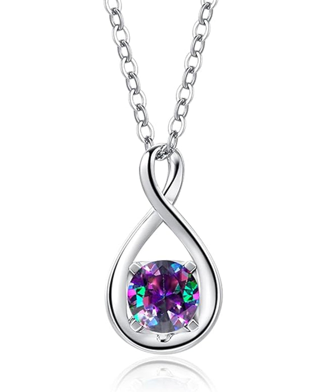 FANCIME 14K Solid Gold Birthstone Pendant with Sterling Silver Chain Infinity Gemstone Necklace Fine Jewelry Anniversary Birthday Christmas Gifts for Women Wife Her