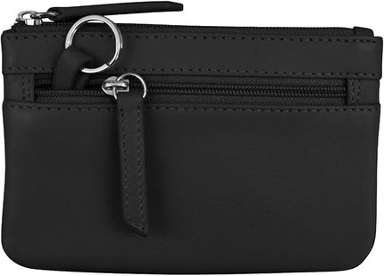 ili New York Mini Leather Coin Purse, Compact Design with Key Ring and RFID Protection for Women and Men in Vibrant Colors, Black