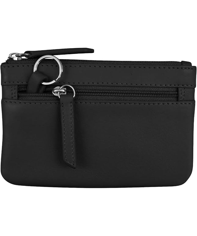 ili New York Mini Leather Coin Purse, Compact Design with Key Ring and RFID Protection for Women and Men in Vibrant Colors, Black