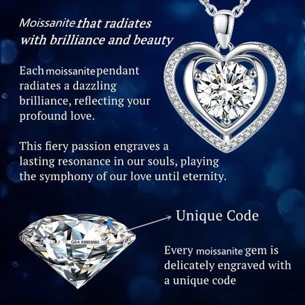 Heart Pendant Gold Necklace for Women Moissanite Lab-Created Gem I Love You Wedding Anniversary Birthday Christmas Valentine Engagements Mothers Day Jewelry for Wife Her Girlfriend Mom Daughter