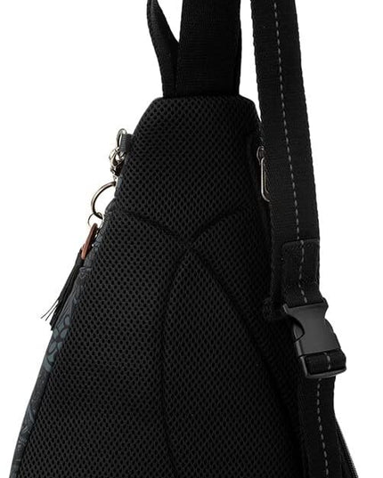 Sakroots On The Go Sling Bag for Women in Eco-Twill, Large Convertible Crossbody Backpack With Main Zipper Closer, Made From Recycled Materials - Black Tonal Spirit Desert