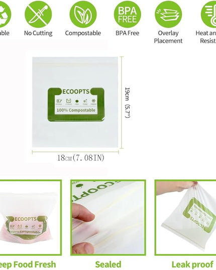 100% Compostable Sandwich Zip Bag | ECO-Friendly Food Storage Bags | Freezer Bag | Plant-Based BPA-free | Seal well for Fruit,Food and Snack (2, Medium)