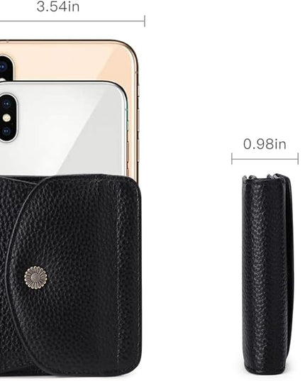 Plinvo Real Leather Small Wallet for Women Coin Pouch RFID Blocking Bifold Credit Card Holder Mini Wallet for Ladies (Black)