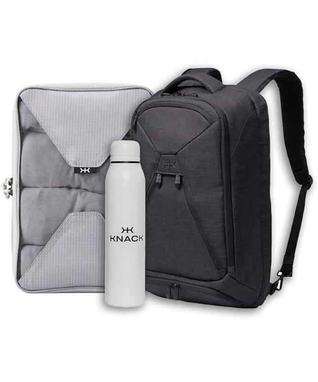 Knack Series 1 Laptop Backpack Travel Set Fits up to 15 Inch - Includes Expandable Packing Insert, and Knack's Insulated Bottle, TSA Approved, Expandable Travel Backpacks (Black, Medium)