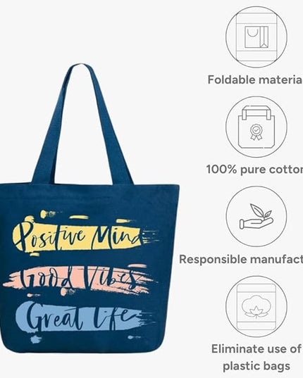 Ecoright Aesthetic Canvas Tote Bag for Women Large Zipper Tote Bags with Pocket, Womens Tote Bag for Yoga, Work, Beach
