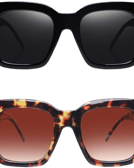 Vintage Women Oversized Sunglasses Designer Luxury Square Sun Glasses UV400 Protection Flat Lens