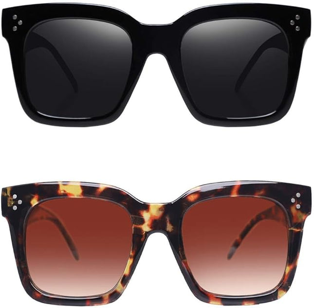 Vintage Women Oversized Sunglasses Designer Luxury Square Sun Glasses UV400 Protection Flat Lens
