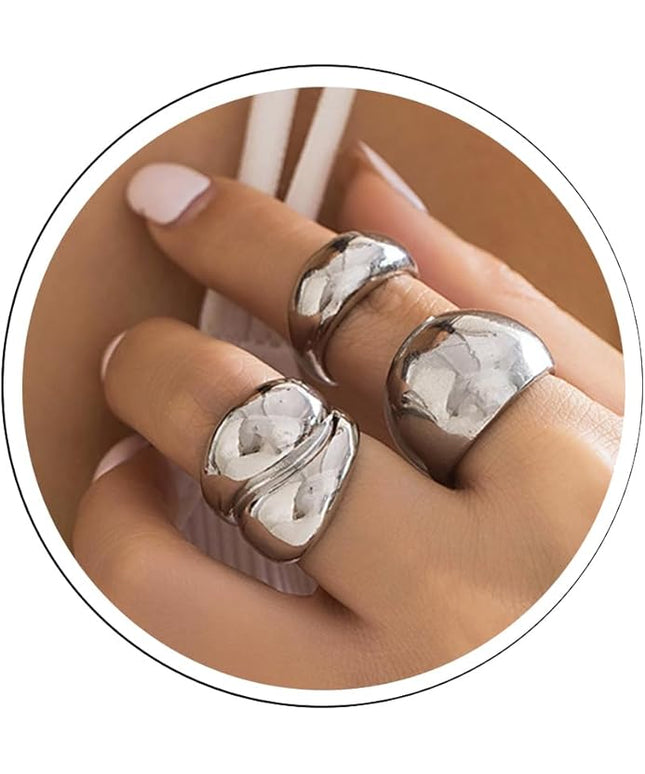 GiftInBox Gold Chunky Rings Set for Women Open Stacking Knuckle Ring Adjustable Round Dome Rings Set Minimalist Irregular Statement Women Ring Jewelry Gift