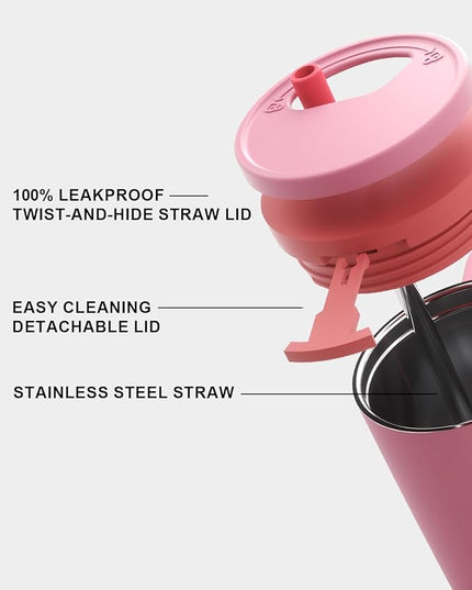 KISSKIND 40 oz Tumbler with Handle and Straw | Lumi Spin Hidden Straw 100% Leakproof Insulated Tumbler | Stainless Steel Water Bottle for Mom, Nurse, Teacher | Orange