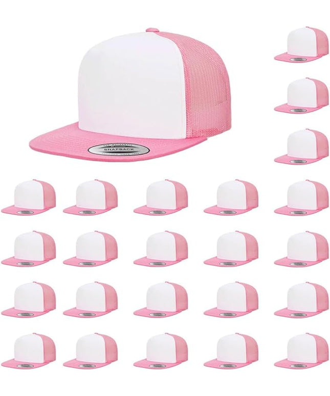 Yupoong 5-Panel YP Classic Trucker Cap | High Profile Flat Visor Snapback | OSFM | Bulk Packs Available