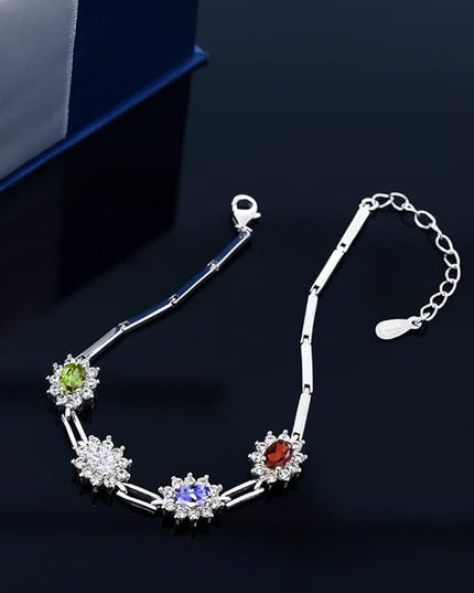 Gem Stone King Customized and Personalized 4 Gemstone Birthstone Tennis Bracelet For Women | 925 Sterling Silver | 3.56 Cttw | 7 Inch with 1 Inch Extender | Fine Jewelry Gifts for Her Mom Women Wife
