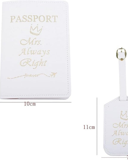 passport holder mrs and mr, Passport Wallets Travel Holder Set,Honeymoon gift, Wedding Bridal Shower Gift,Travel Luggage Tags Passport Cover (Mr. Right and Mrs. Always Right)