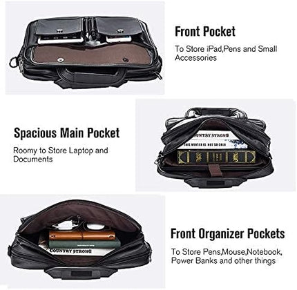 seyfocnia Men's Business Travel Briefcase Leather Handmade Messenger Bags Laptop Bag
