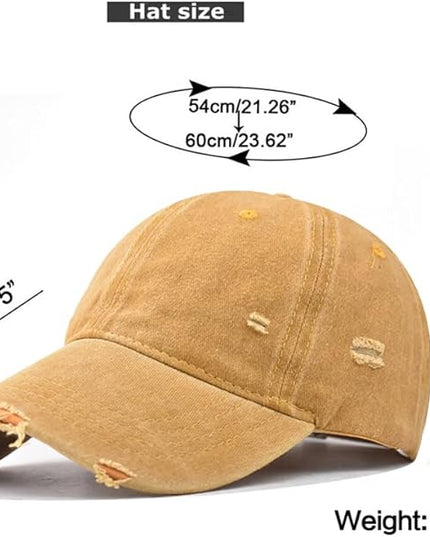Classic Vintage Distressed Baseball Cap, Washed Cotton, Adjustable Fit