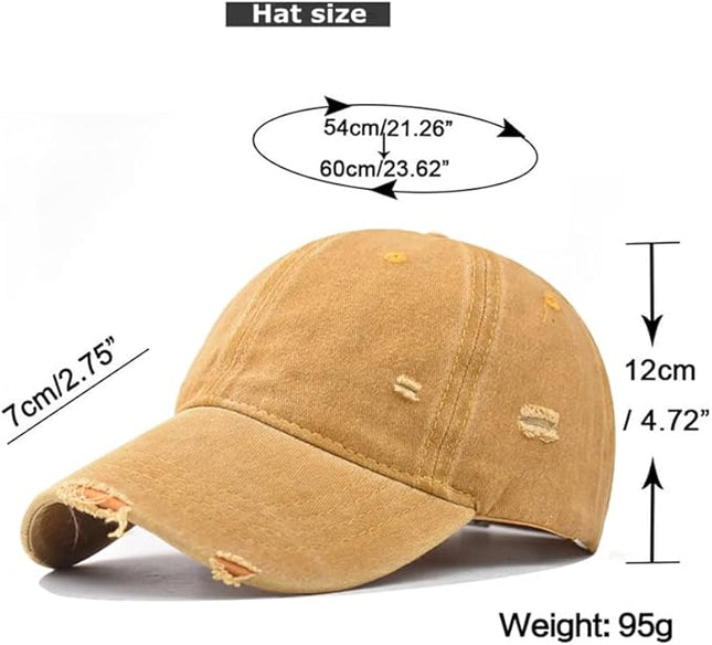 Classic Vintage Distressed Baseball Cap, Washed Cotton, Adjustable Fit