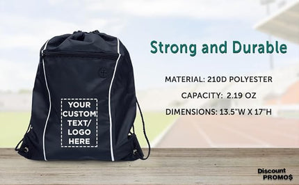DISCOUNT PROMOS Two-Tone Drawstring Backpack Non-Woven Set of 1 - Customizable Text, Logo, Picture - Durable Sports Backpacks - Ideal for Sports, Travel, Gym & More - Black