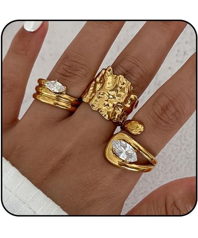 Rings for Women Adjustable Chunky Rings Set Vintage Wide Colorful Flower Stackable Ring for Women Thick Statement Ring Chunky Jewlery