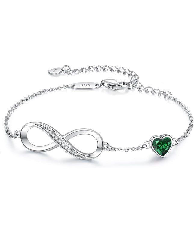 CDE Valentine's Day Gift Infinity Heart Birthstone Charm Link Bracelet for Women 925 Sterling Silver Adjustable Mother's Day Christmas Day Gift Anniversary Birthday Jewelry for Wife Girlfriend Her