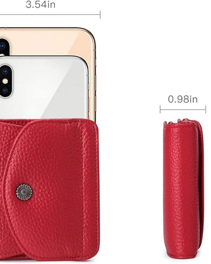 Plinvo Real Leather Small Wallet for Women Coin Pouch RFID Blocking Bifold Credit Card Holder Mini Wallet for Ladies (Red)