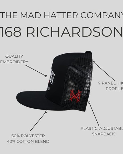 The Mad Hatter, Men & Women's Trucker Hat, Premium Embroidered Adjustable Snapback for Everyday Wear